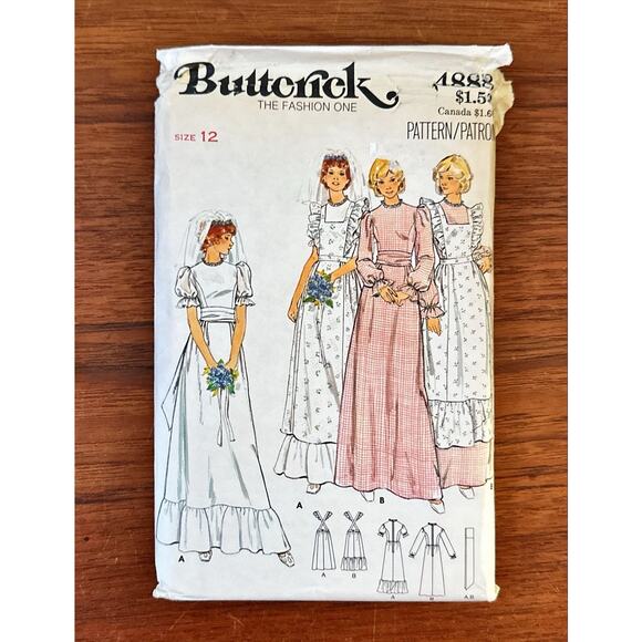 UNCUT 4888 Vintage Butterick SEWING Pattern 1970s Wedding Dress Pinafore 12 OOP - Picture 1 of 2